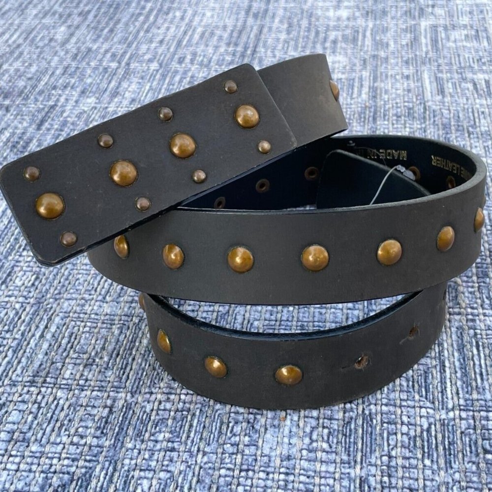 Lodis Women Waistband Studded copper Genuine Black Leather Belt Size M